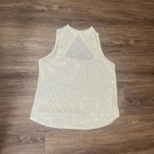 River Island cream halter high neck sequin sleeveless top tank 14 L